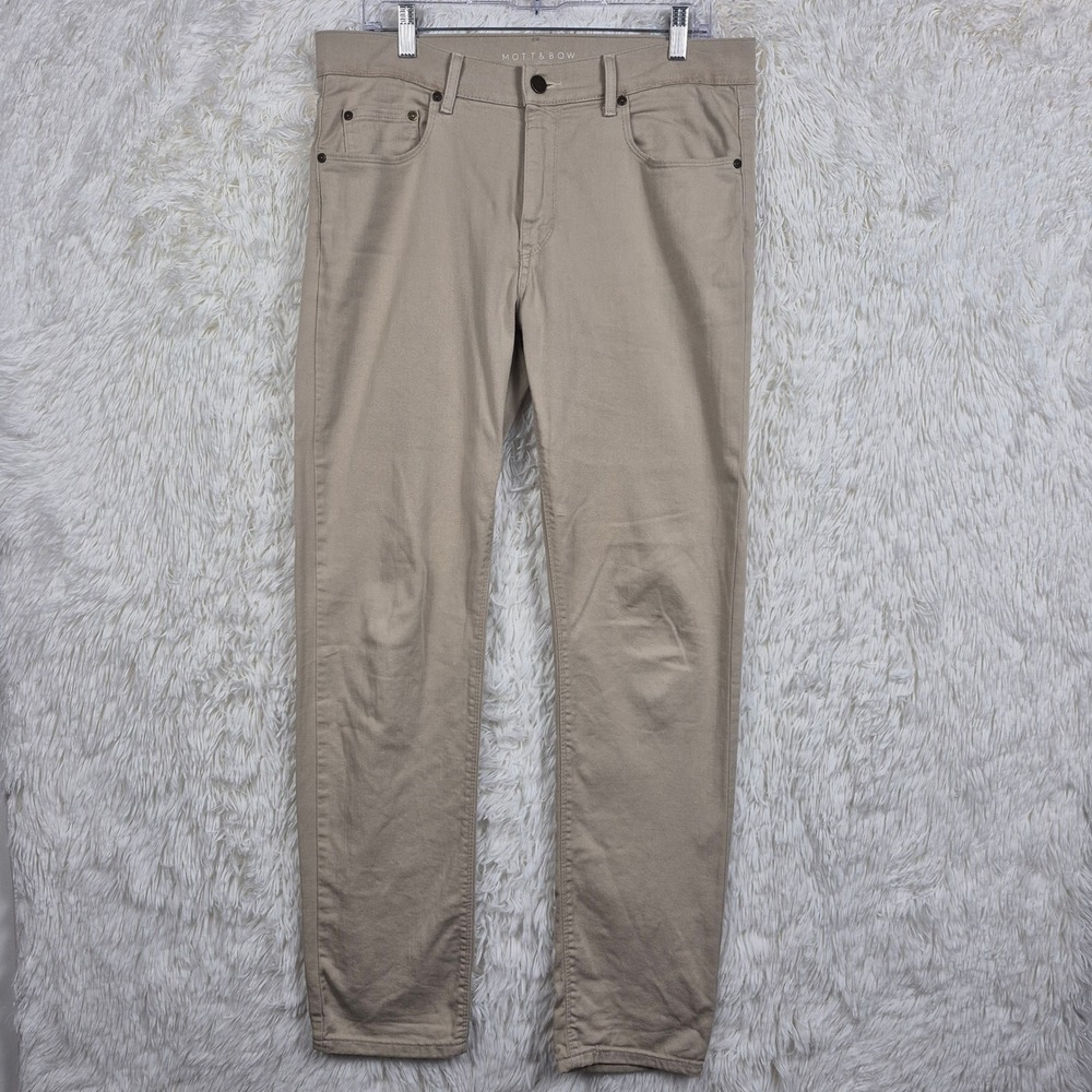 Mott & Bow Mercer Slim Khaki Tan Stretch Cotton Twill Pants Mens 33x32